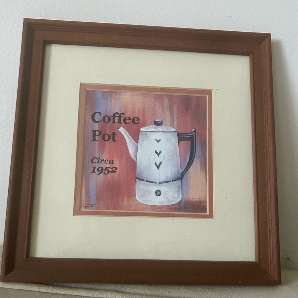 ☕ Vintage style Collectible Set Framed Print Coffee Theme 1952 cafe coffee pot